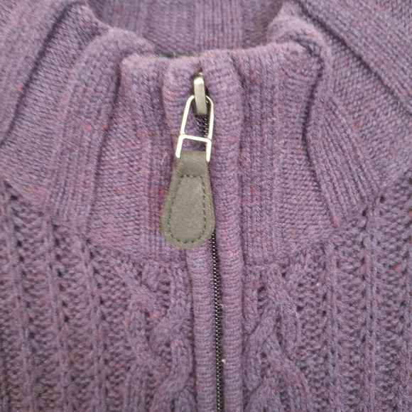 Jos A Banks Lambs Wool Sweater Men Large Purple Winter Dad Sweater 1/4 Zip - Picture 8 of 13